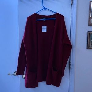Red cardigan